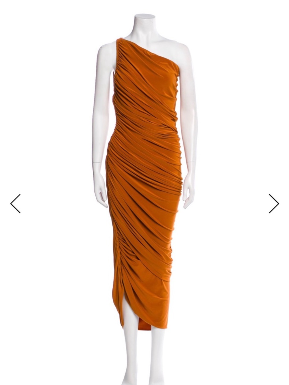 Norma Kamali One-Shoulder Ruched Midi Dress in Rust Orange brown